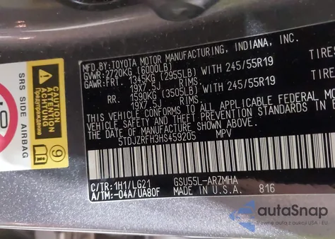 2017 Toyota Highlander Se from USA, damaged, VIN 5TDJZRFH3HS459205